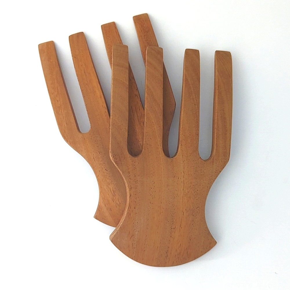 NWOT mahogany wood salad serving set